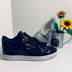 Puma basket patent black low tops